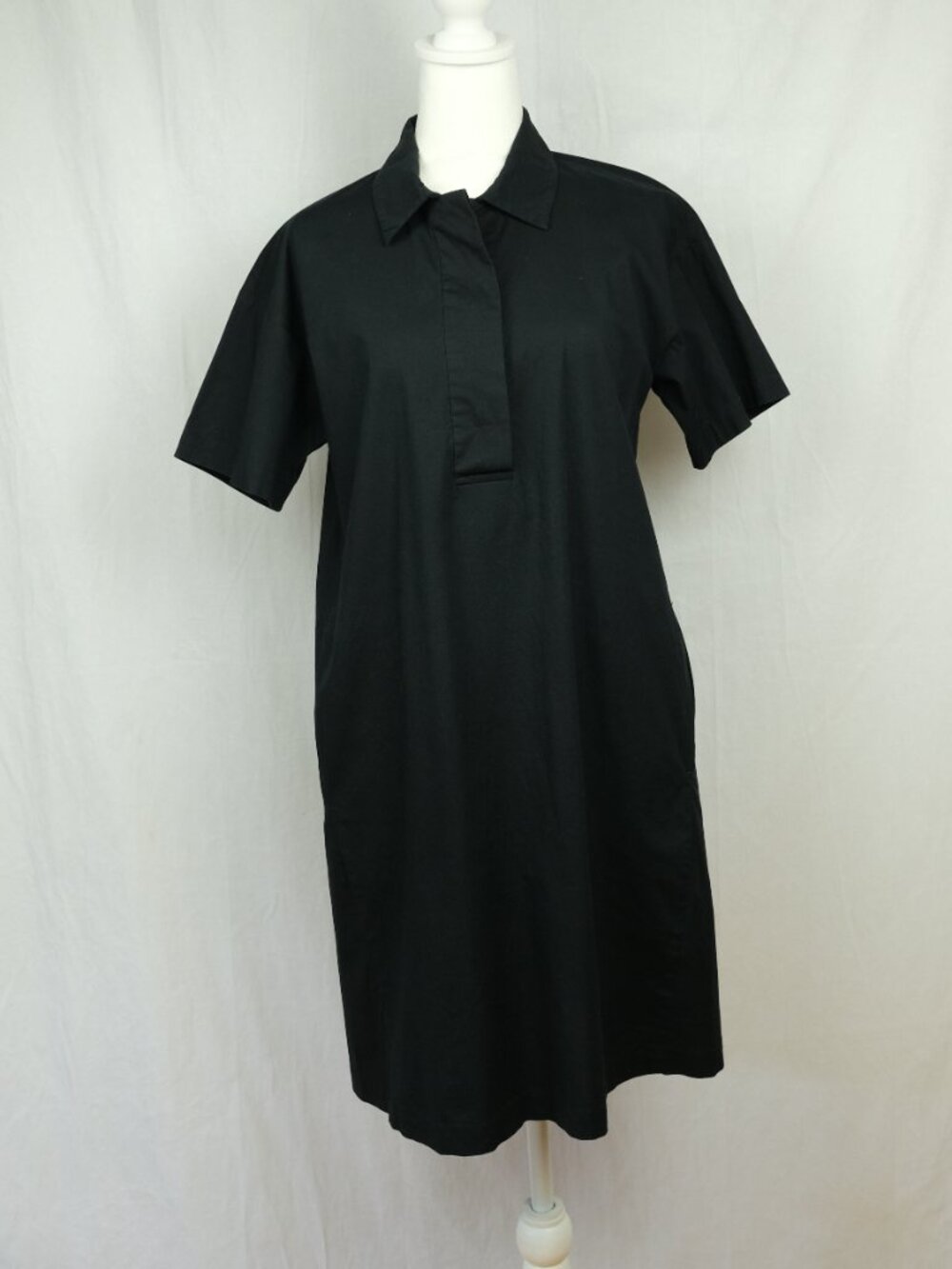 Eileen Fisher Black Organic Cotton Poplin Shirt Dress XS Minimalist Style - Picture 4 of 9